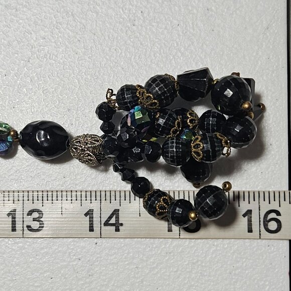 Vintage Black Beaded Tassel Pendant Necklace Unique Jewelry Special Occasions - Picture 6 of 6